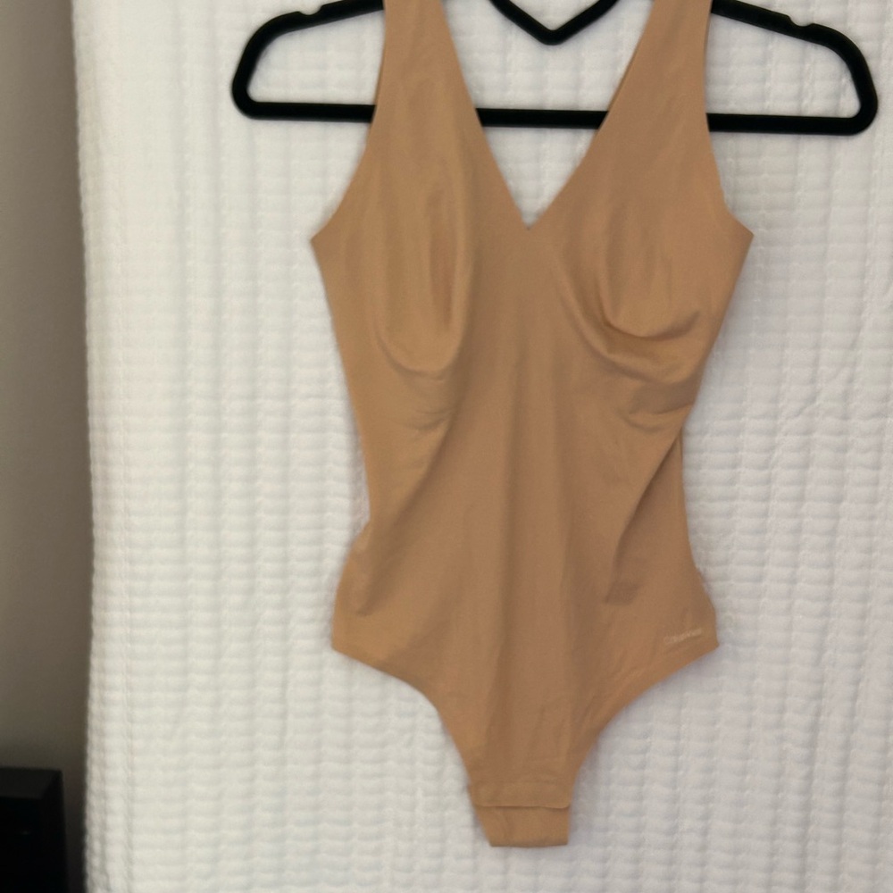 Calvin Klein Thong Beige V-Neck Bodysuit